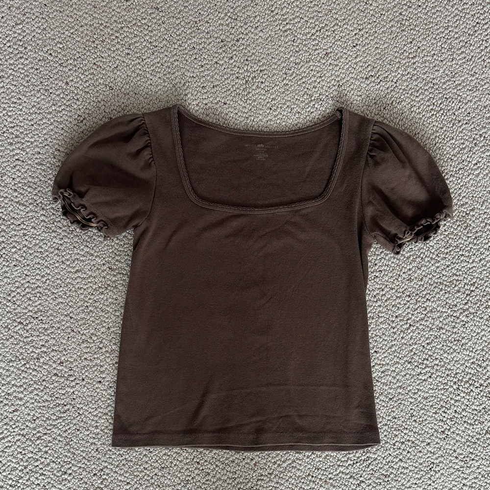 Brandy Melville Brown Fitted Puff Sleeve Blouse